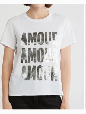 Cinq à Sept Women's White Amour Foiled Print Short Sleeve T Shirt Top Size Small